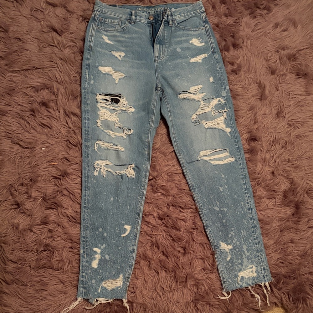 American Eagle Outfitters Ripped Light Blue Ankle Jeans